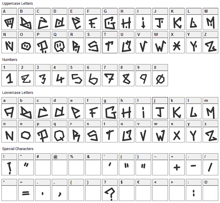 Adrenaline : Zero Font Character Map