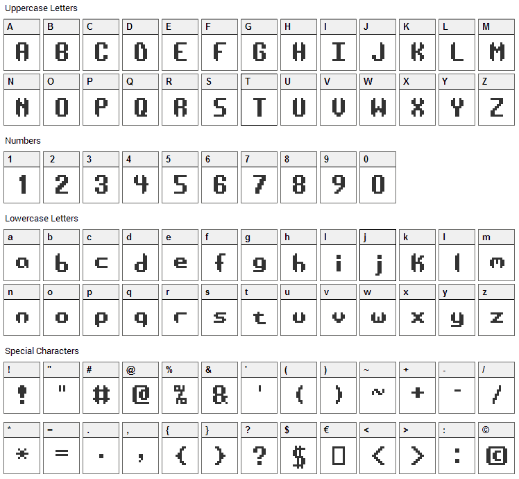 AE Systematic Font Character Map