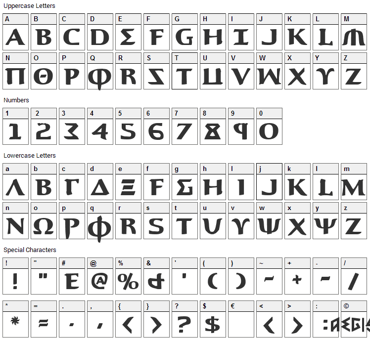 Aegis Font Character Map