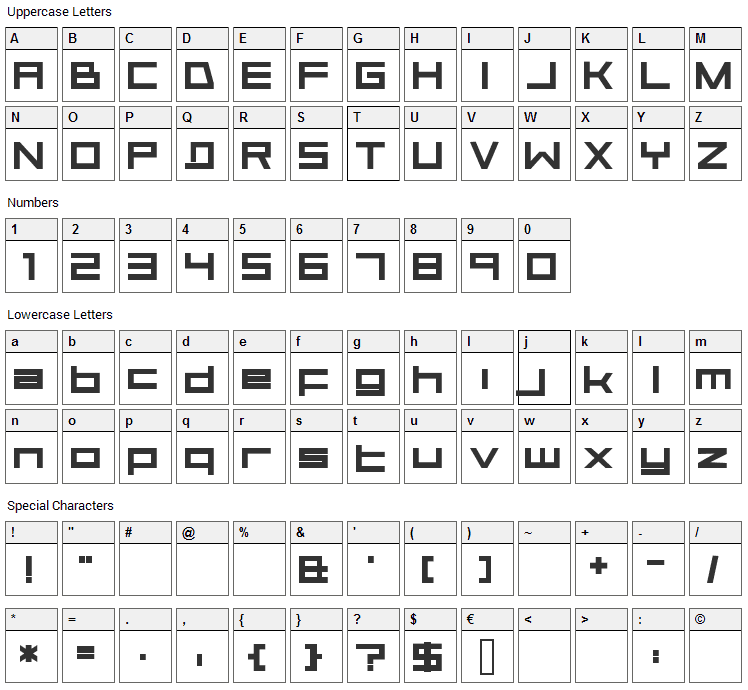 Aerial Font Character Map