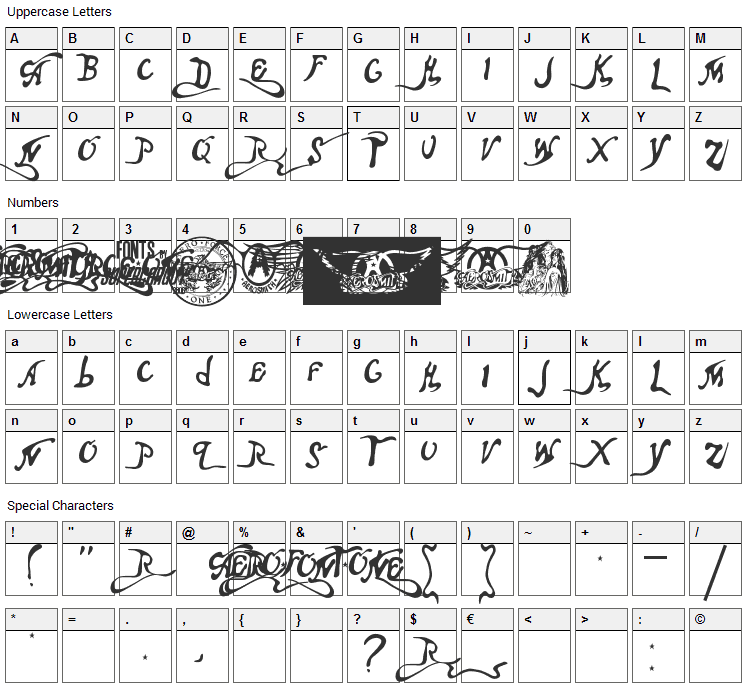 Aero Font One Font Character Map