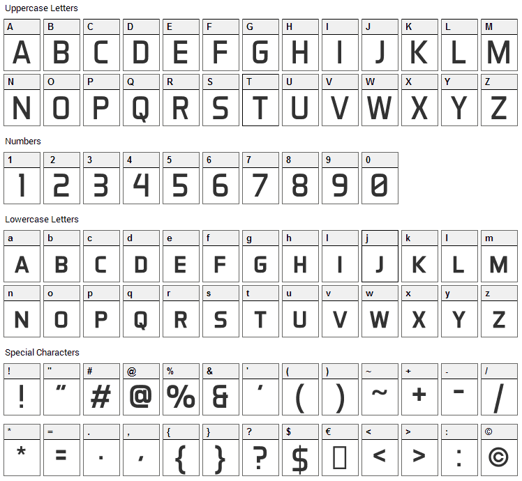 Aero Matics Font Character Map