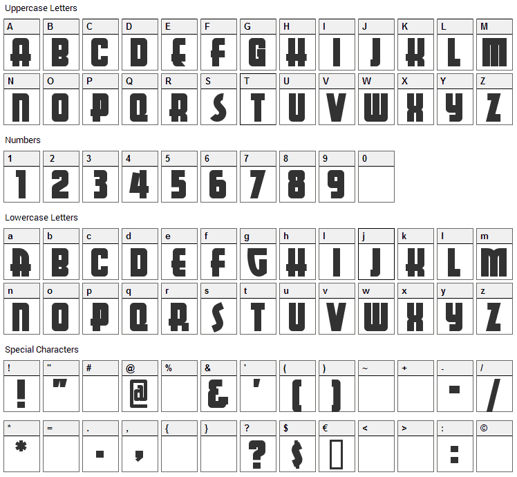 Aerojones Font Character Map