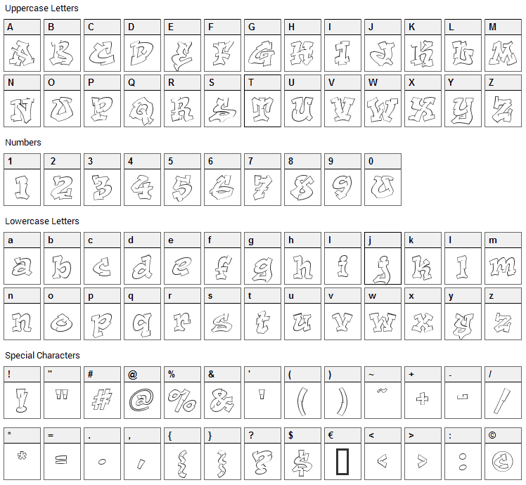 Aerosol Font Character Map