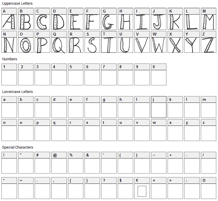 AEZ Dots Font Character Map