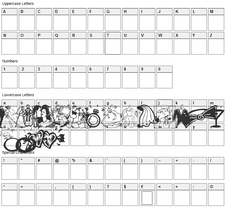 AEZ Wedding Dings Font Character Map