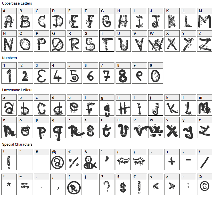 afGiHmtV Font Character Map