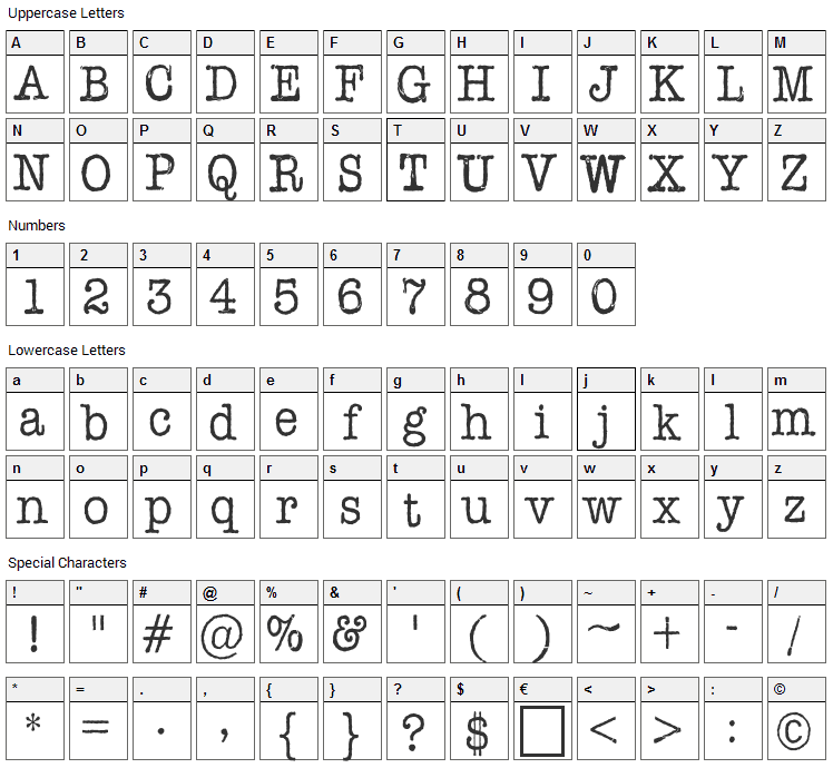 AFL Font Pespaye Nonmetric Font Character Map