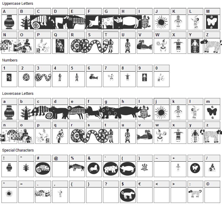 Africain Font Character Map
