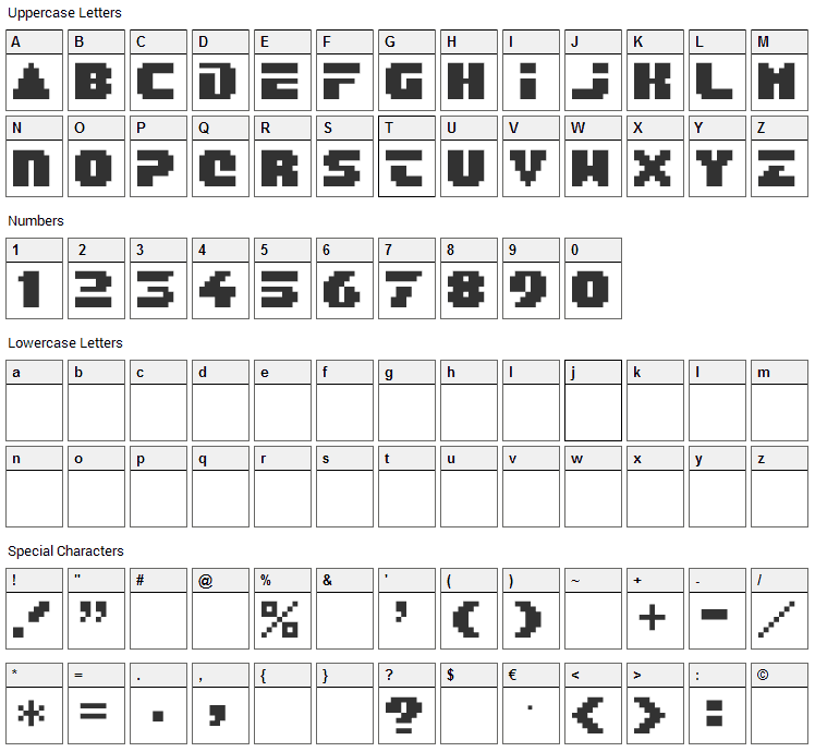 After Burner Font Character Map