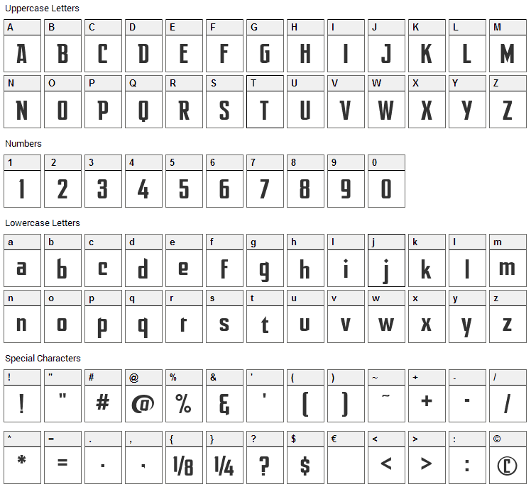 After Disaster Font Character Map