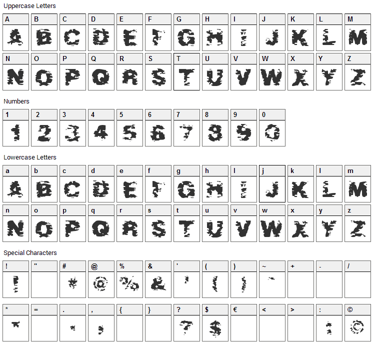 After Shock Font Character Map