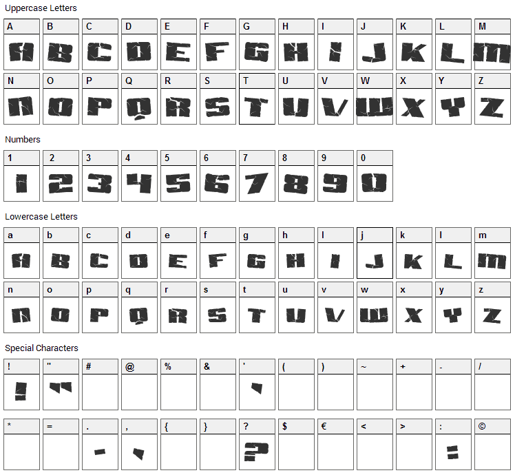 Aftershock Debris Font Character Map