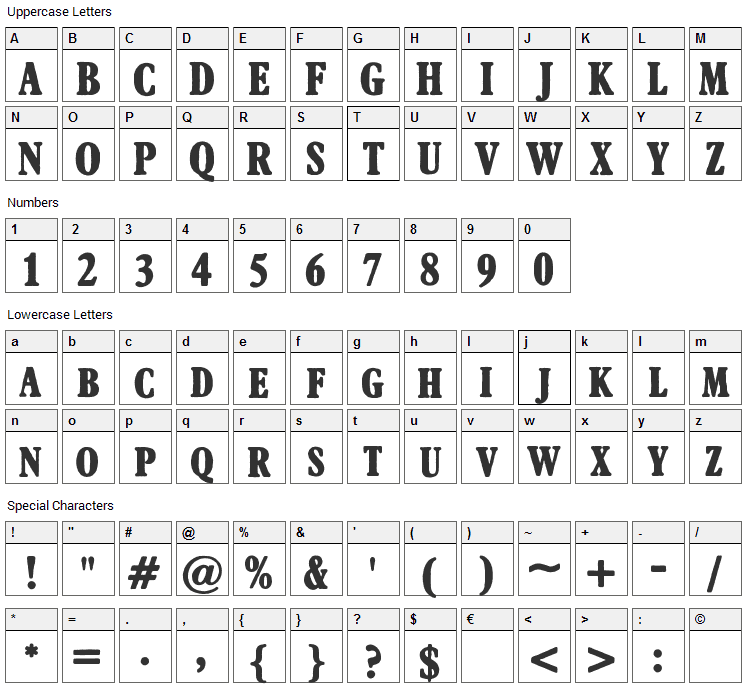 Afton James Font Character Map