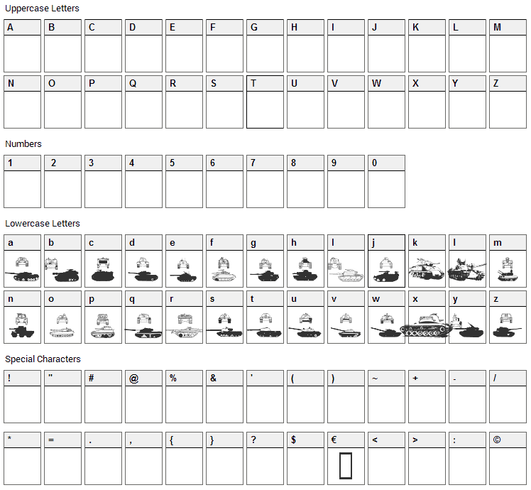 AFV 1+2 Font Character Map