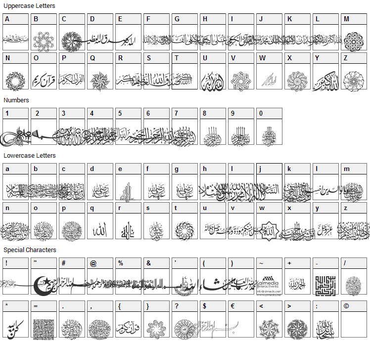 AGA Islamic Phrases Font Character Map