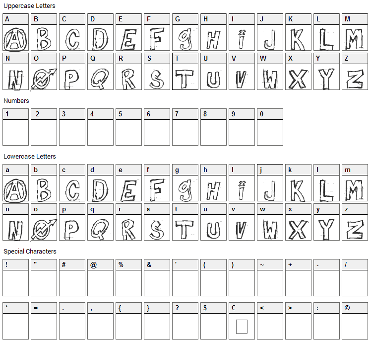Against Myself Font Character Map