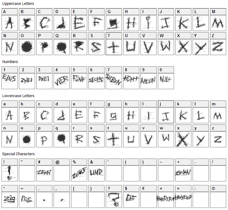 Aggressive Angry Baby Killer Font Character Map