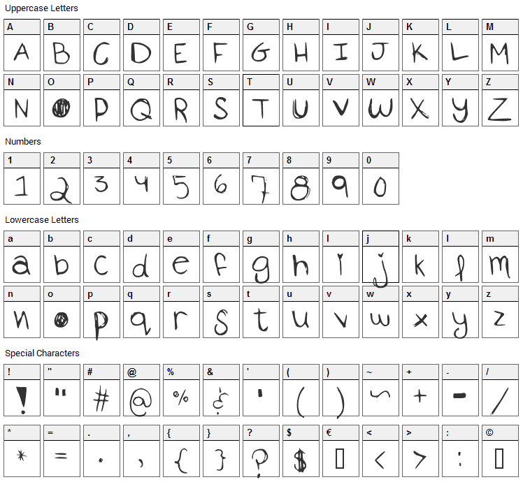 Ah the monster is comming Font Character Map