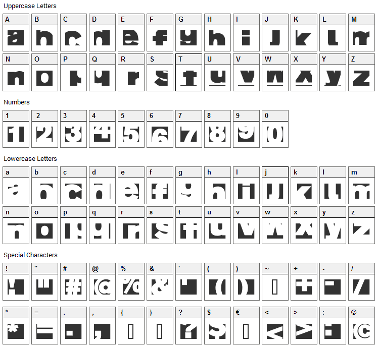AI Fragment Font Character Map