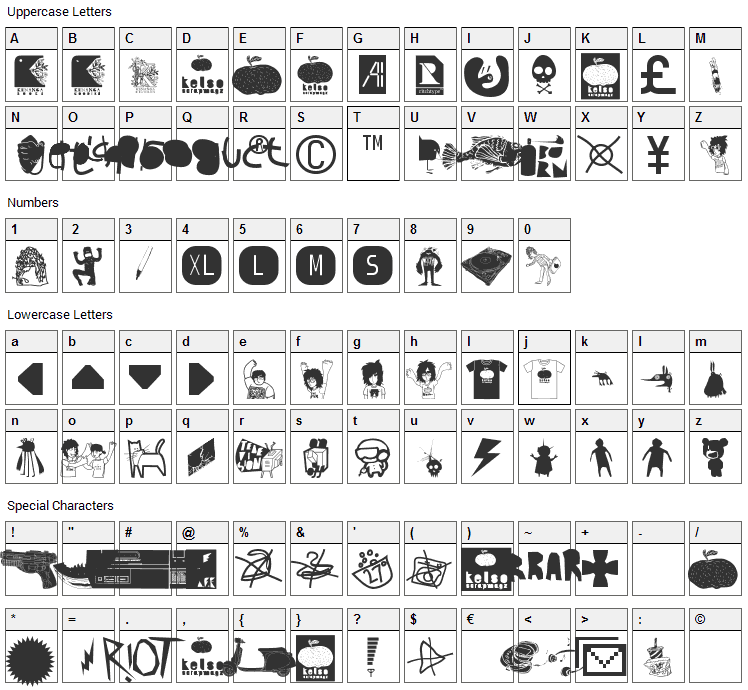 AI Kelso D Font Character Map