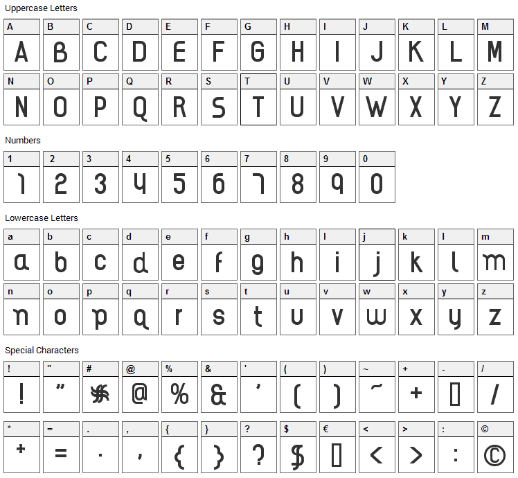 AI Kelso R Font Character Map