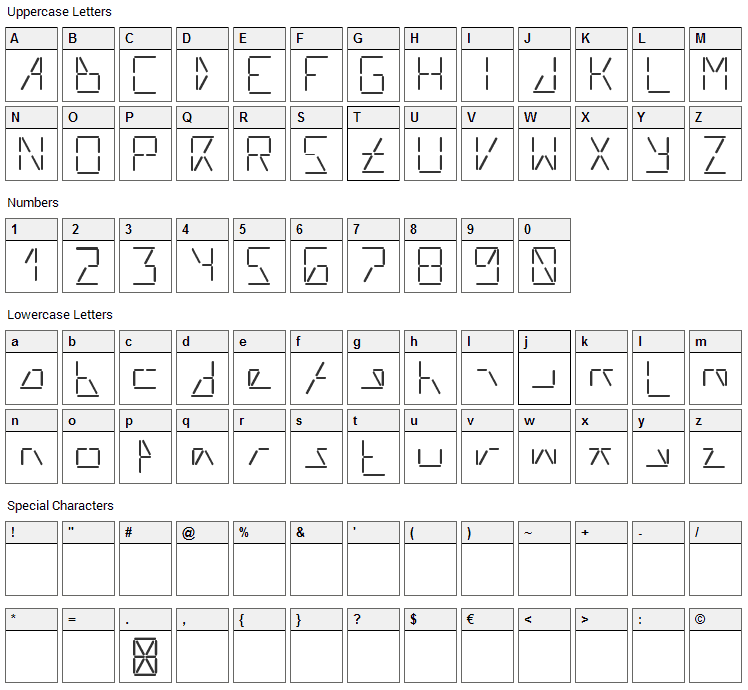 AI Liftled Font Character Map