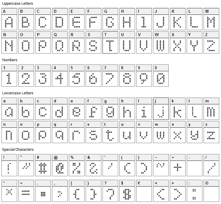 AI pointe Font Character Map