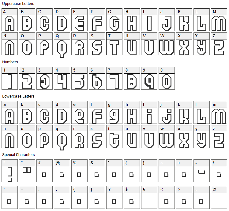 Air Font Character Map