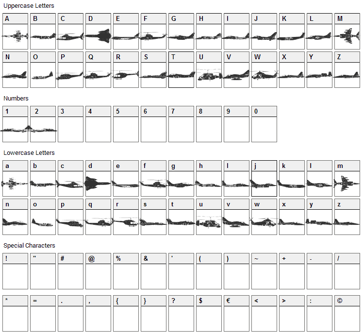 Air Force Font Character Map