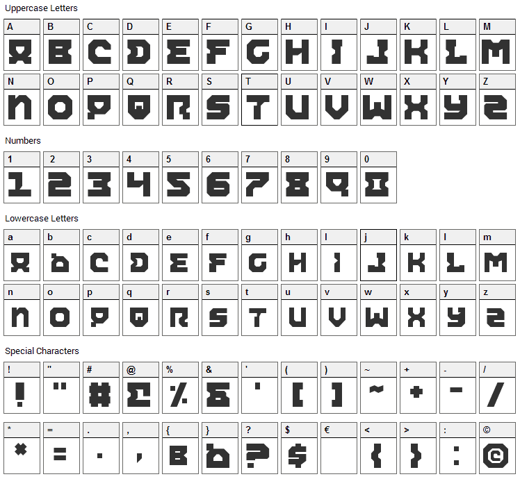 Airacobra Font Character Map