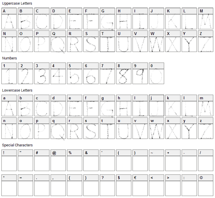 Airbrush Font Character Map