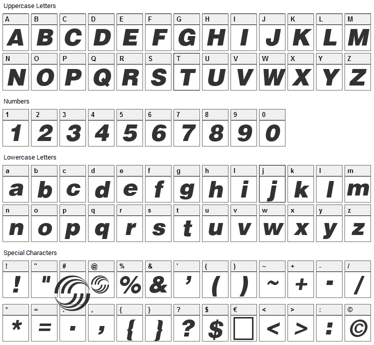 Airbus Font Character Map