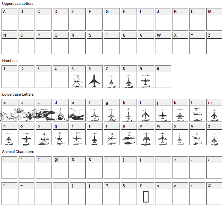 Aircraft Font Character Map