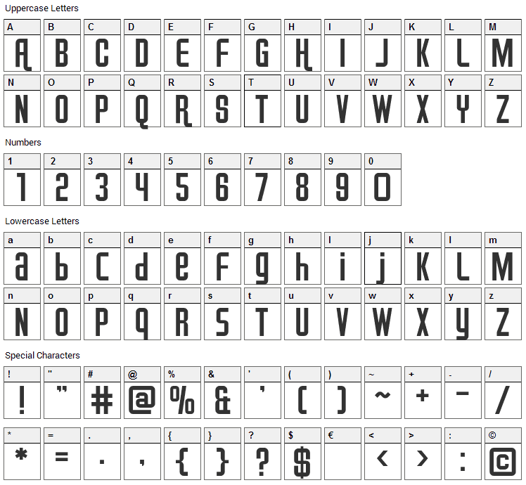 Airport Font Character Map