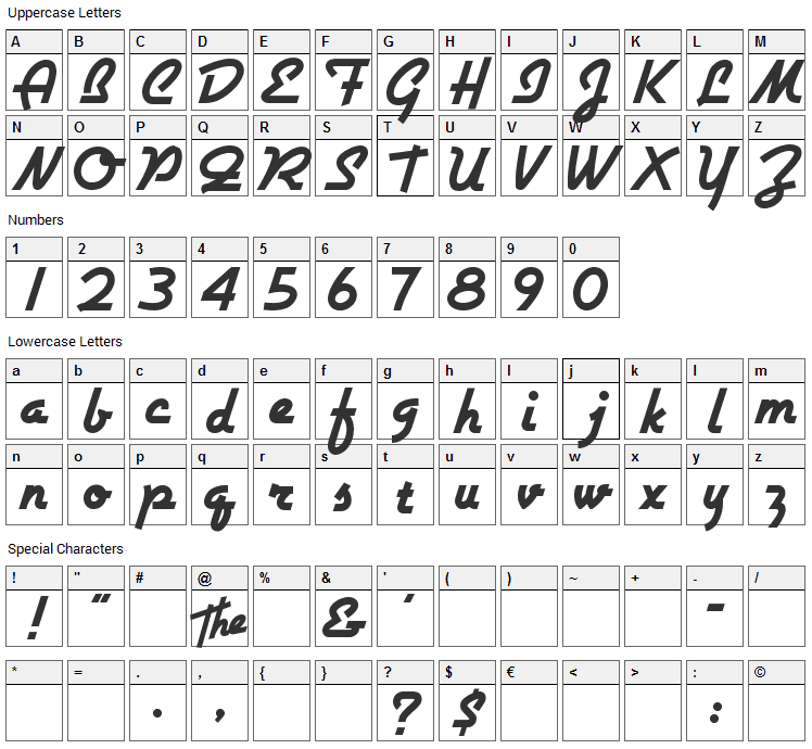 Airstream Font Character Map