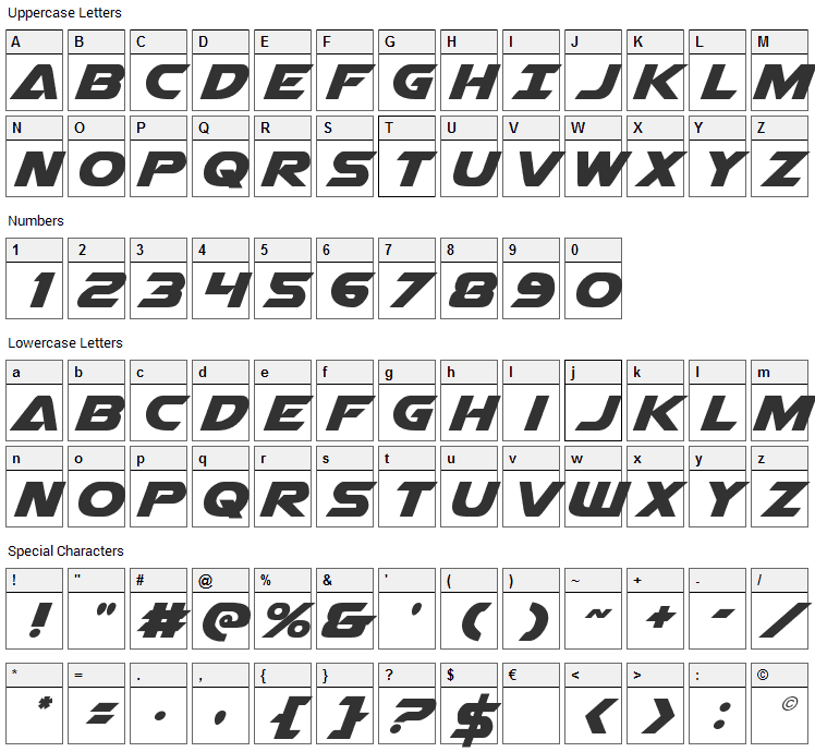 Airstrike Font Character Map