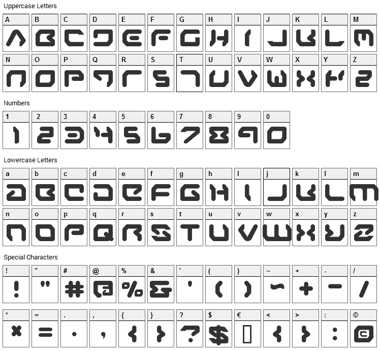 Airstrip One Font Character Map