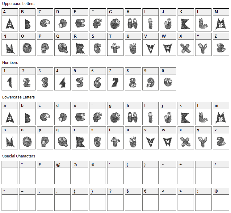 AIx Darbotzcumi Font Character Map