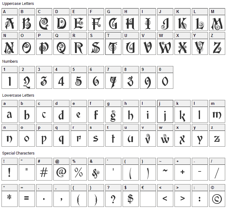 akaPotsley Font Character Map