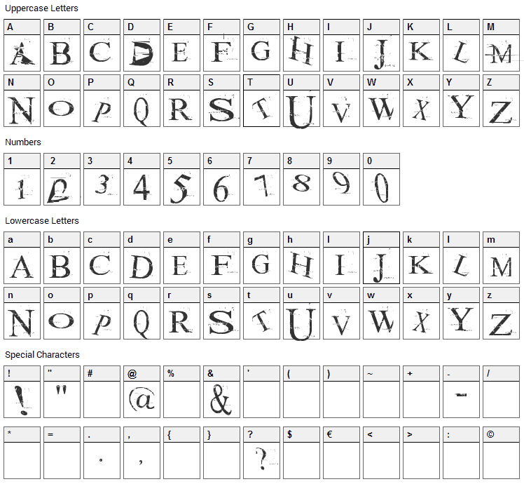 Akoom Font Character Map