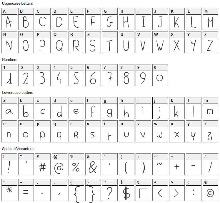 Al Seana Font Character Map