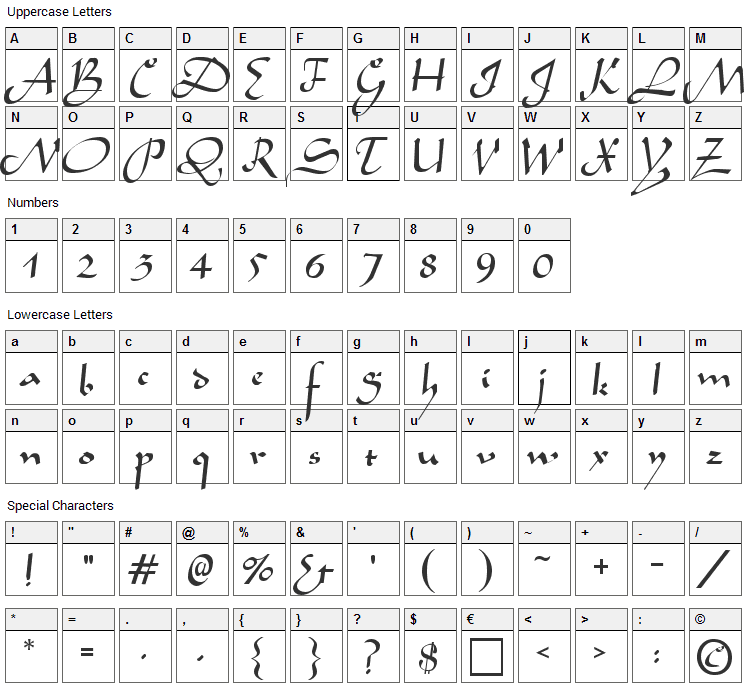 Aladdin Font Character Map