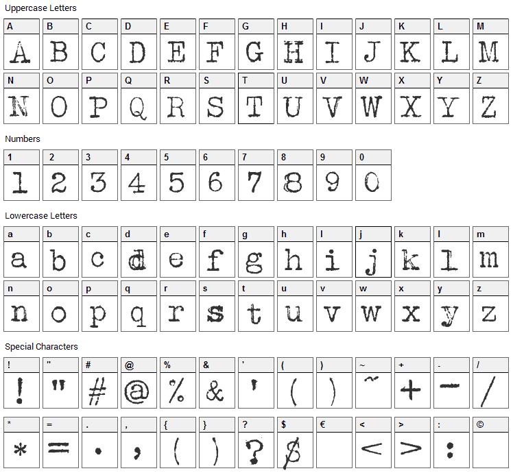 Albertsthal Typewriter Font Character Map