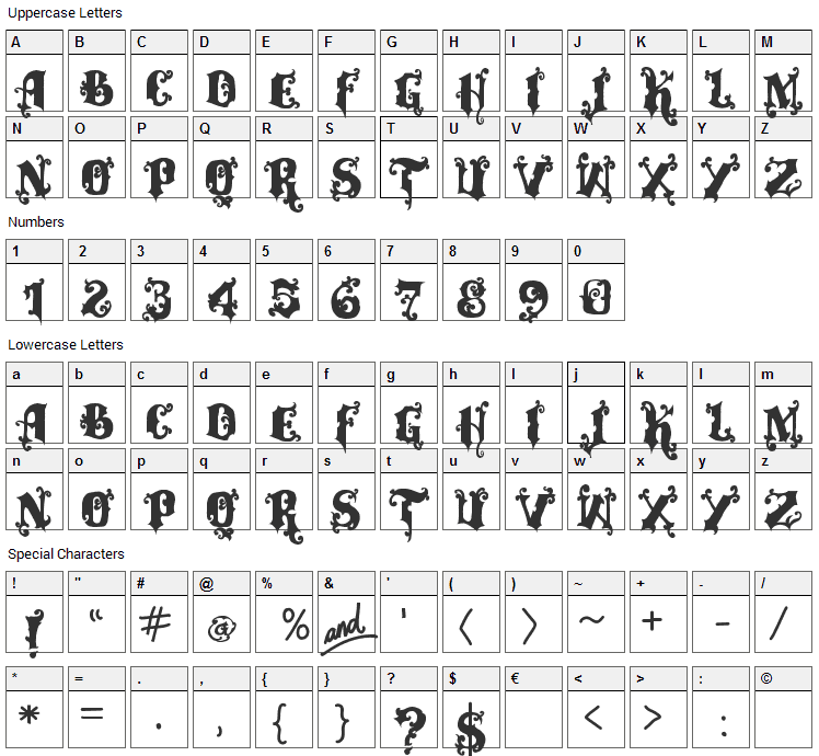 Alcalina Font Character Map