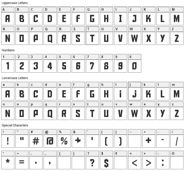 Aldo the Apache Font Character Map