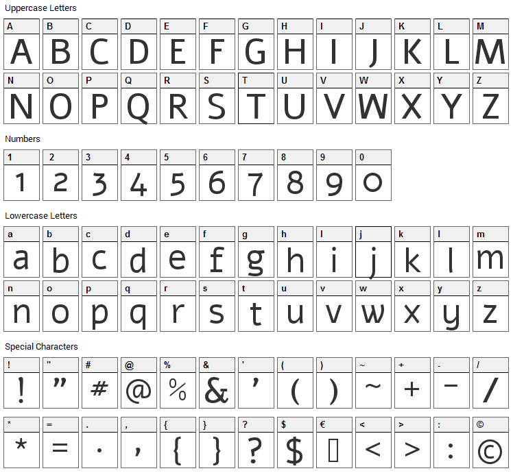 Alef Font Character Map