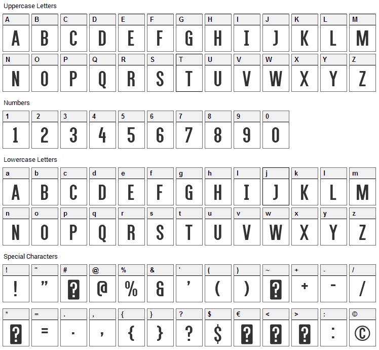 Alegre Sans Font Character Map