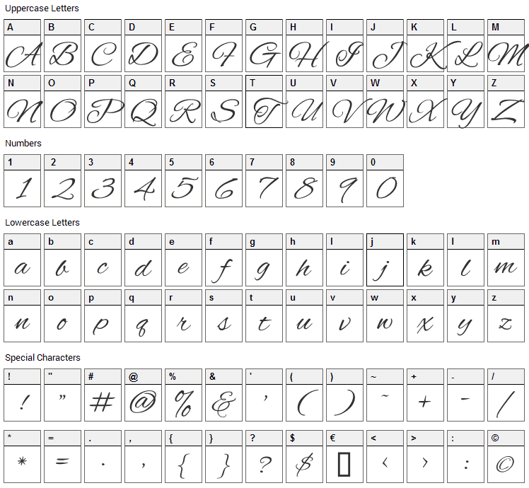 Alex Brush Font Character Map