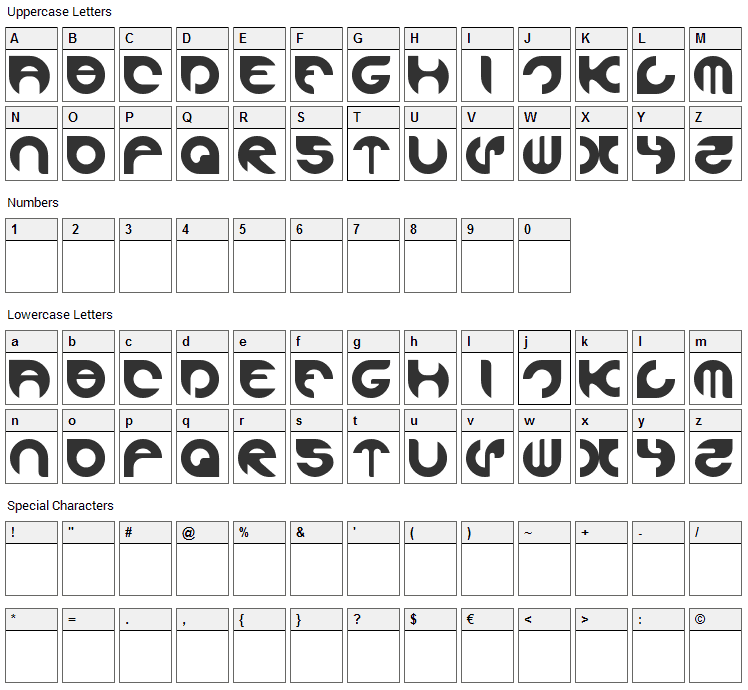 Alexandra Font Character Map